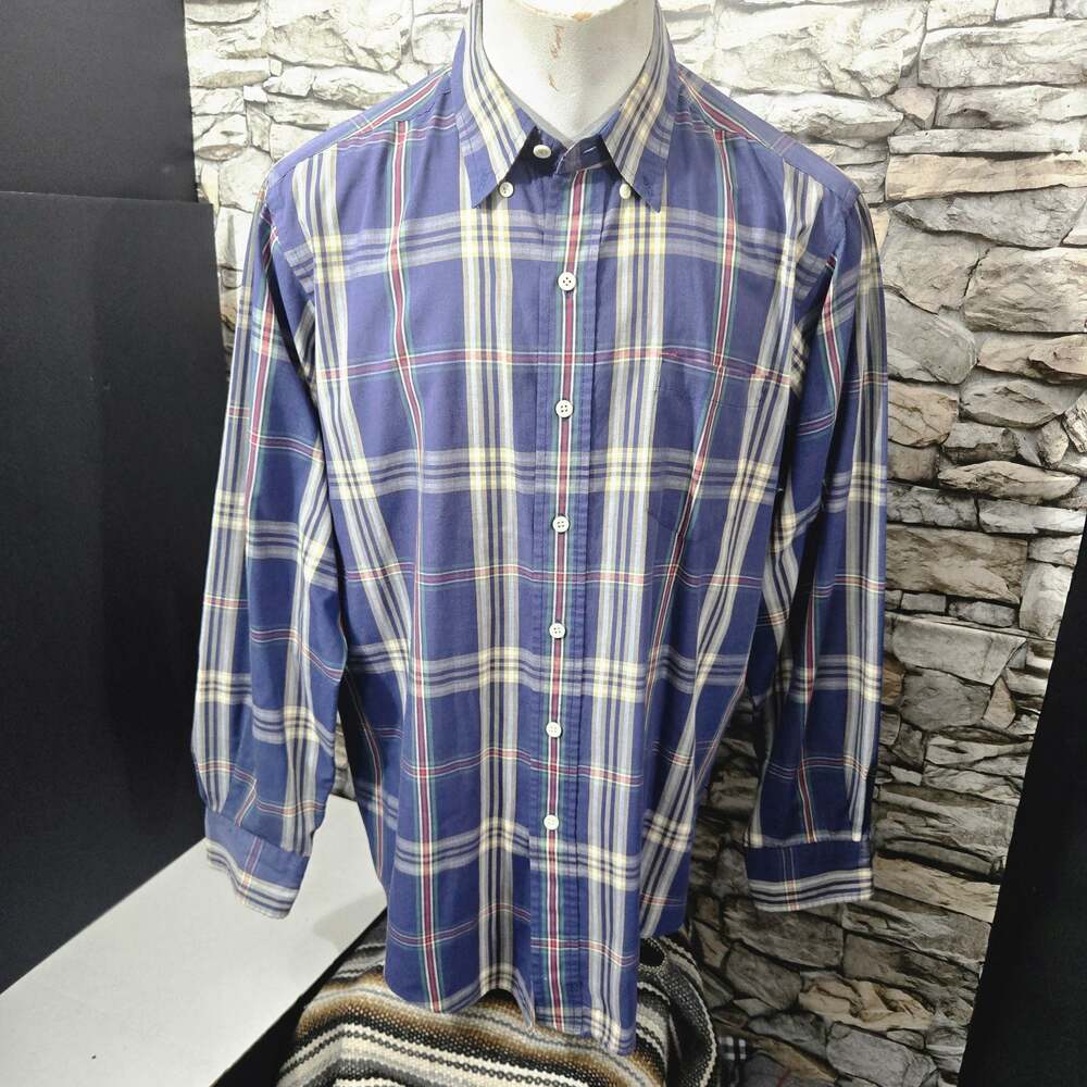 90s Chaps Ralph Lauren Plaid Button Down Long Sleeve Shirt Navy Blue Large